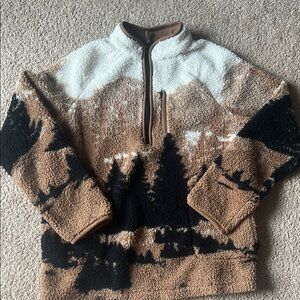 Tan and Black Zip-Up Sweater